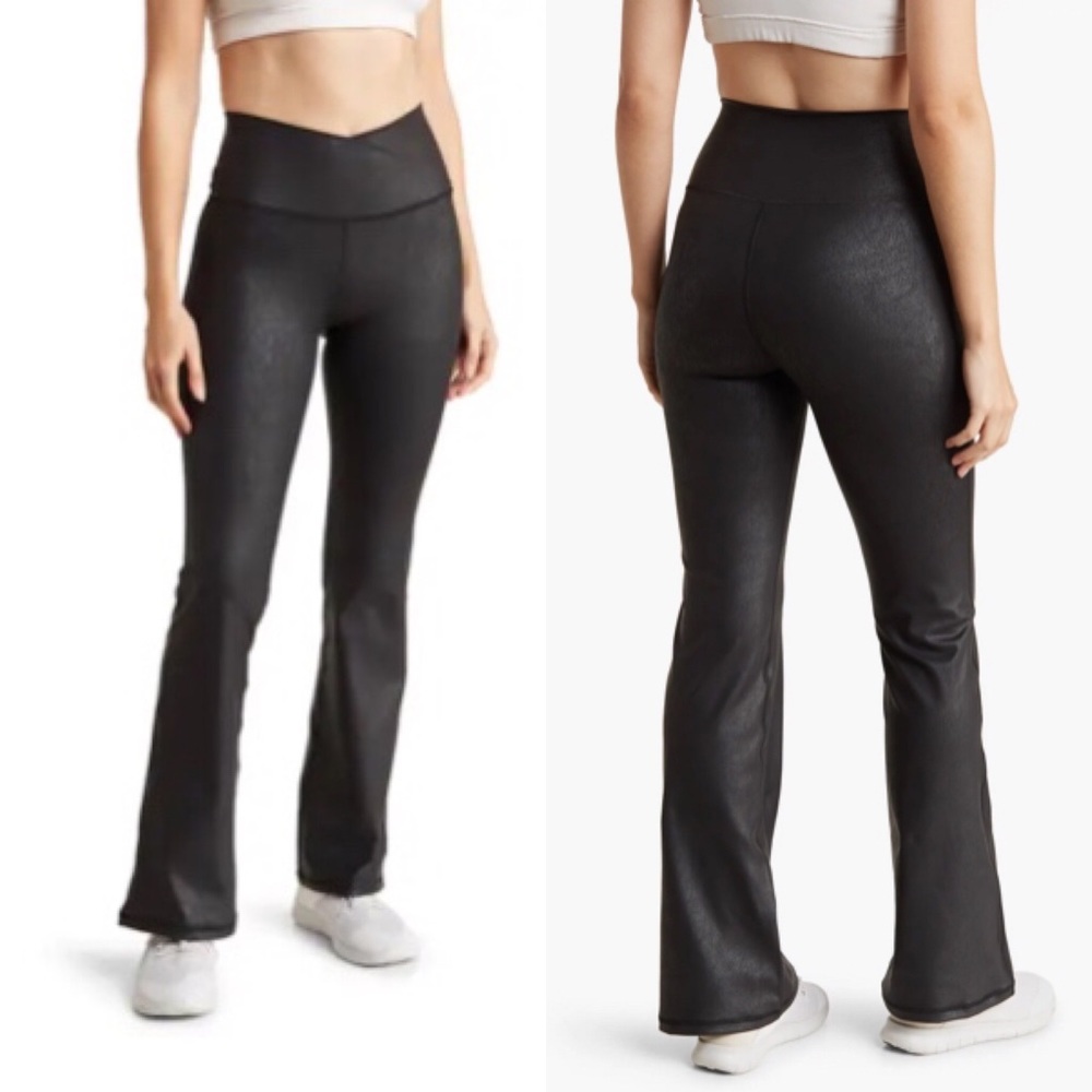 90 Degree by Reflux Lux Cracked Faux Leather Flare Leggings NWT